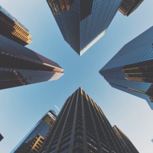 Image of looking up at skyscrapers